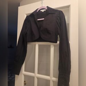 HYFVE Elegant Black Bolero Crop Top With Pleated Shoulders